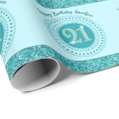 Elegant 21st Birthday Teal Blue Glitter & Stripes Geschenkpapier (Rolleneckpunkt)