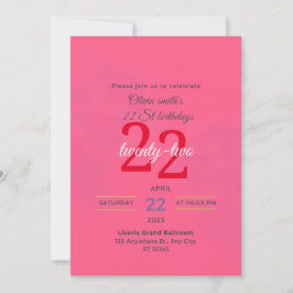 Elegant 22. Geburtstag Hot Pink Einladung