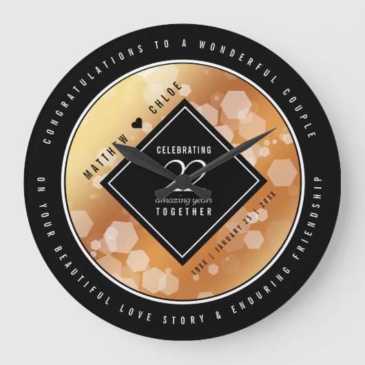 Elegant 22nd Copper Wedding Anniversary Große Wanduhr (Vorderseite)