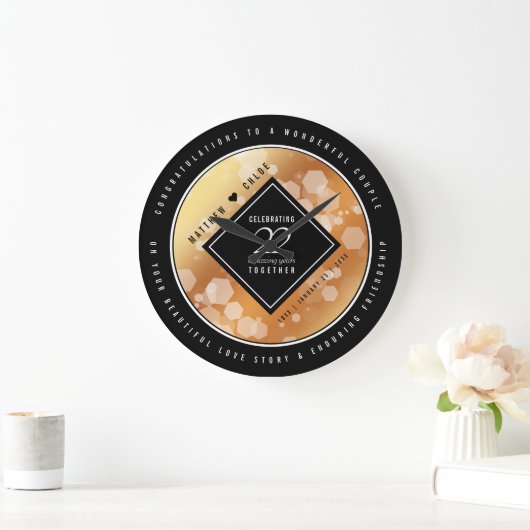 Elegant 22nd Copper Wedding Anniversary Große Wanduhr (Zuhause)