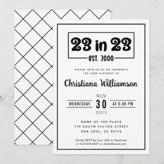 Elegant 23. Geburtstagsgeschenk 23 im 23. Est 2000 Einladung