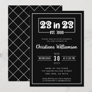 Elegant 23. Geburtstagsgeschenk 23 im 23. Est 2000 Einladung