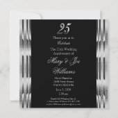 Elegant 25. Hochzeitstag Schwarz und Silber Einladung (Rückseite)