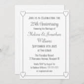 Elegant 25. Jubiläum Romantic Hearts Silver Einladung (Vorne/Hinten)