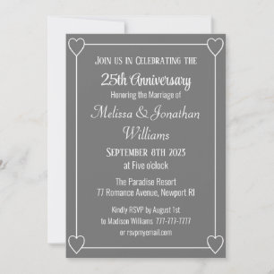 Elegant 25. Jubiläum Romantic Hearts Silver Einladung