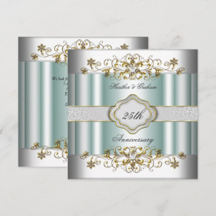 Elegant 25. Jubiläum Silver Aquamarin Blue Mint Einladung