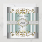 Elegant 25. Jubiläum Silver Aquamarin Blue Mint Einladung (Vorderseite)