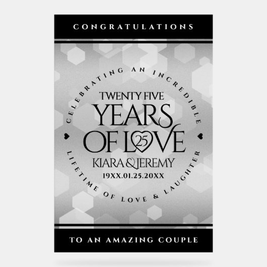 Elegant 25. Silberhochzeit Acrylschild (Vorderseite)