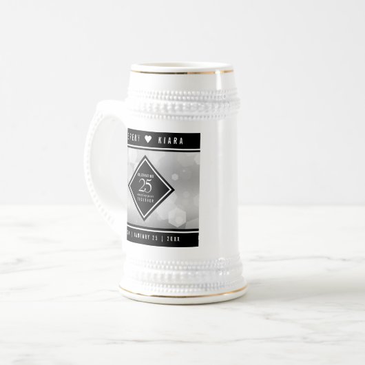 Elegant 25. Silberhochzeit Bierglas (Vorderseite Links)