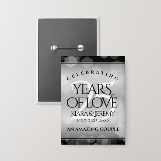 Elegant 25. Silberhochzeit Button (Vorderseite/Rückseite)