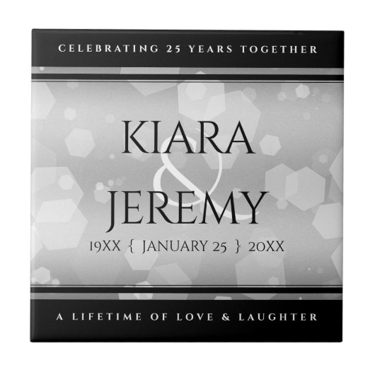 Elegant 25. Silberhochzeit Fliese (Vorderseite)