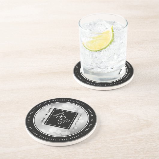 Elegant 25. Silberhochzeit Getränkeuntersetzer (Seite)