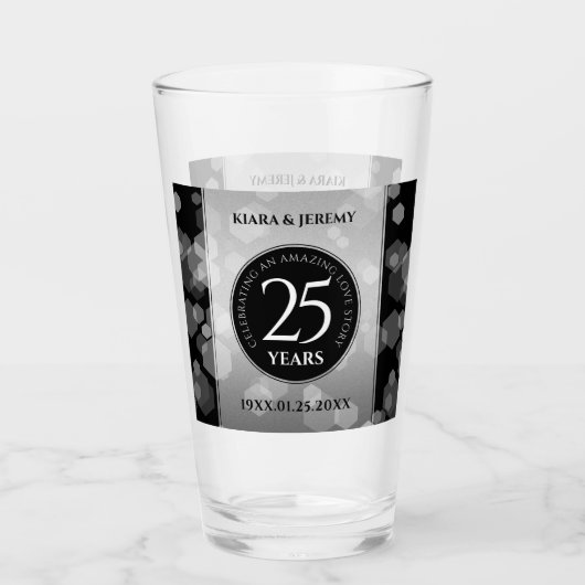 Elegant 25. Silberhochzeit Glas (Vorderseite)