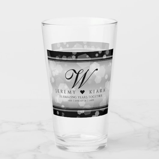 Elegant 25. Silberhochzeit Glas (Rückseite)