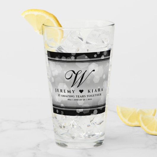 Elegant 25. Silberhochzeit Glas (Vorderseite Ice)