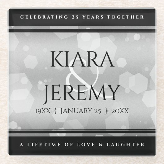 Elegant 25. Silberhochzeit Glasuntersetzer (Vorderseite)