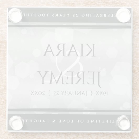 Elegant 25. Silberhochzeit Glasuntersetzer (Rückseite)