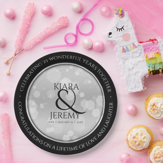 Elegant 25. Silberhochzeit Pappteller (Party)