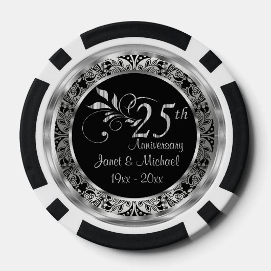 Elegant 25. Silberhochzeit Pokerchips (Rückseite)