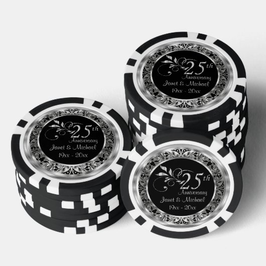 Elegant 25. Silberhochzeit Pokerchips (Stapel)