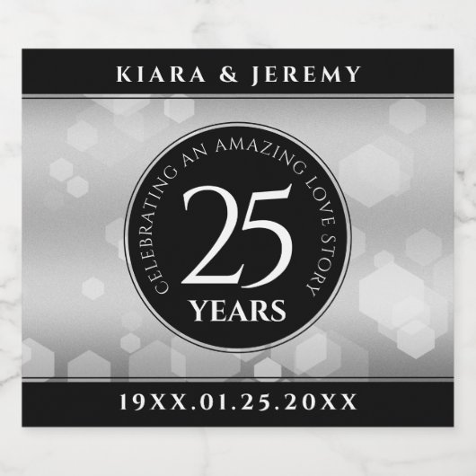 Elegant 25. Silberhochzeit Schaumweinetikett (Einzelnes Label)