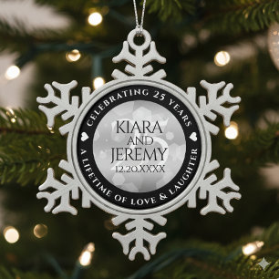 Elegant 25. Silberhochzeit Schneeflocken Zinn-Ornament