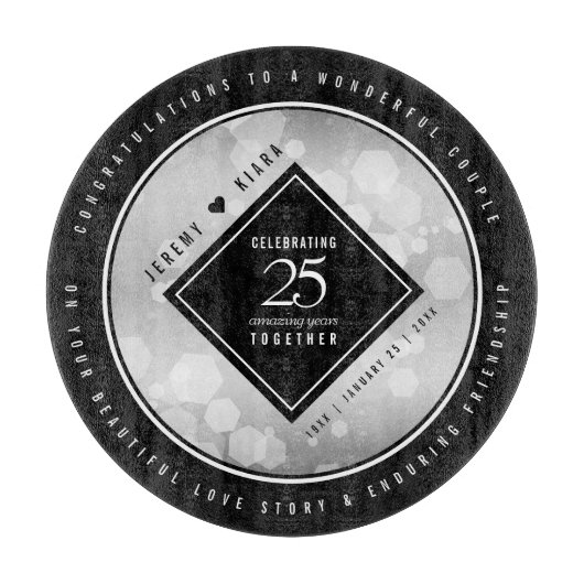 Elegant 25. Silberhochzeit Schneidebrett (Vorderseite)