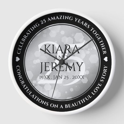 Elegant 25. Silberhochzeit Uhr (Vorderseite)