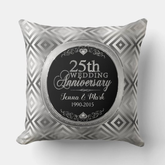Elegant 25. Silver Geometric Wedding Template Kissen (Vorderseite)