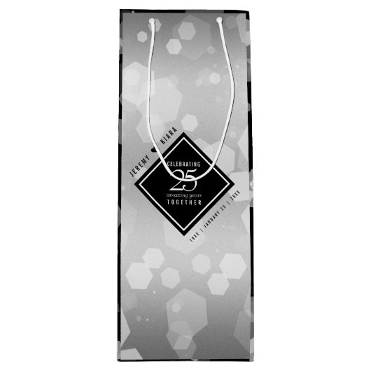 Elegant 25. Silver Wedding Jubiläum Weingeschenk Geschenktüte Für Weinflaschen (Vorderseite)