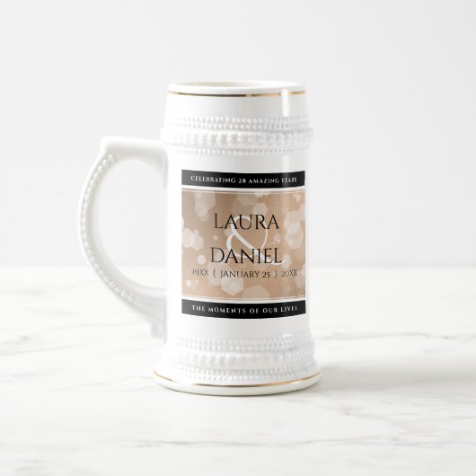 Elegant 28. Linen Hochzeitstag Feier Bierglas (Links)