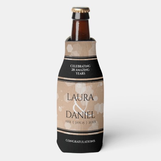 Elegant 28. Linen Hochzeitstag Feier Flaschenkühler (Flaschenvorderseite)