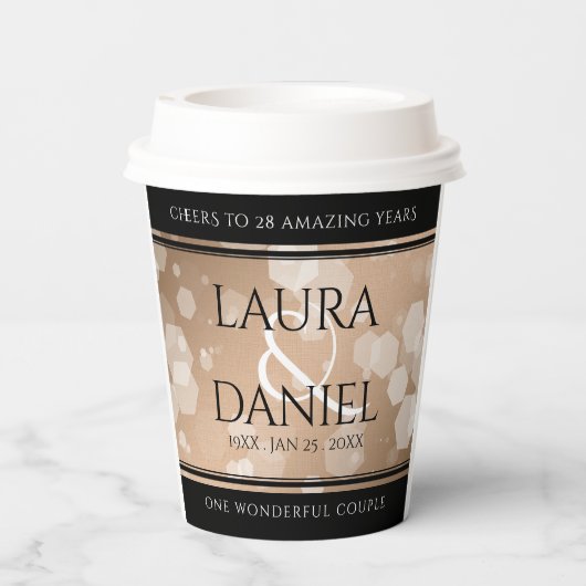 Elegant 28. Linen Hochzeitstag Feier Pappbecher (Rückseite)