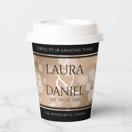 Elegant 28. Linen Hochzeitstag Feier Pappbecher (Vorderseite)