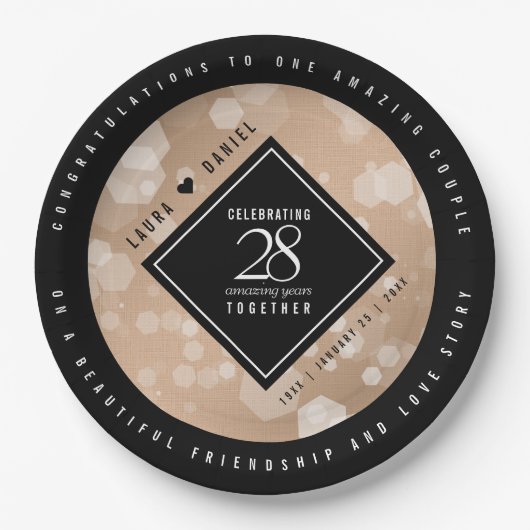 Elegant 28. Linen Hochzeitstag Feier Pappteller (Vorderseite)