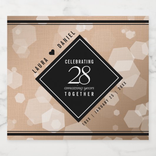 Elegant 28. Linen Hochzeitstag Feier Schaumweinetikett (Einzelnes Label)