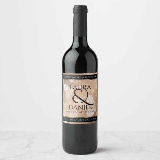 Elegant 28. Linen Hochzeitstag Feier Weinetikett (Vorderseite)