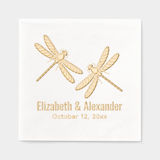 Elegant 2 Dragonflies Ehepaar Datum Servietten Mit Folie (Vorderseite)