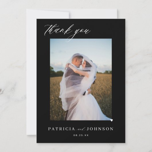Elegant 2 Foto elegante Drehbuch Schwarze Hochzeit Dankeskarte (Vorderseite)