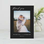 Elegant 2 Foto elegante Drehbuch Schwarze Hochzeit Dankeskarte (Stehend Vorderseite)