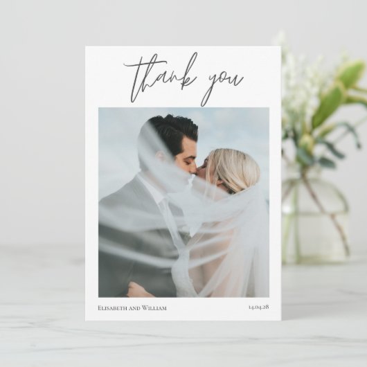 Elegant 2 Foto Kalligraphie Danke für die Hochzeit (Stehend Vorderseite)