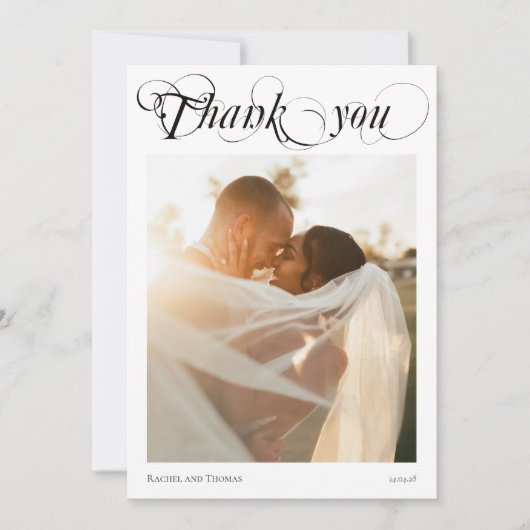 Elegant 2 Foto Kalligraphie Danke für die Hochzeit (Vorderseite)