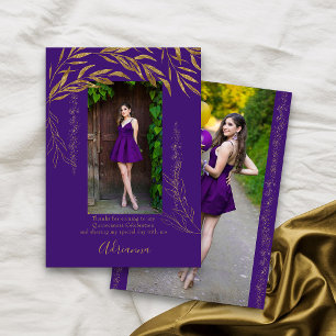 Elegant 2 Foto Lila und Goldblatt Dankeskarte