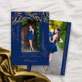 Elegant 2 Foto Royal Blue und Gold Leaf Dankeskarte