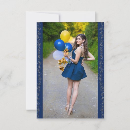 Elegant 2 Foto Royal Blue und Gold Leaf Dankeskarte (Rückseite)