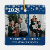 Elegant 2 Photo Blue Keepsake Family Photo Keramikornament (Vorderseite)