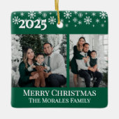 Elegant 2 Photo Green Keepsake Family Photo Keramikornament (Vorderseite)