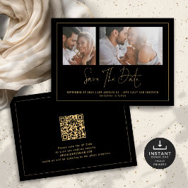 Elegant 2 Photos Gold Black Wedding  Save The Date