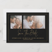 Elegant 2 Photos Gold Black Wedding Save The Date (Vorderseite)