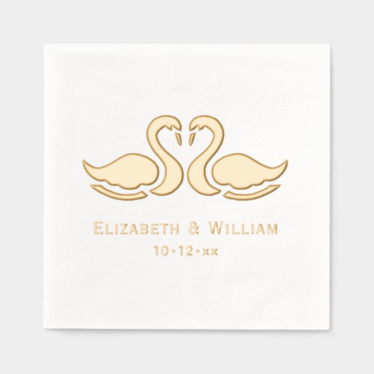 Elegant 2 Swans Silhouette Wedding Couple Servietten Mit Folie (Vorderseite)